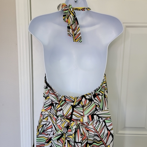 Derek Heart Halter Backless Wide Leg Tropical Retro Jumpsuit Ring Detail Size L - Picture 7 of 12
